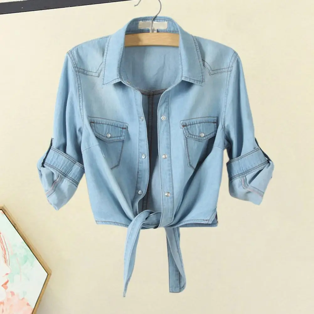 Denim Shirt Short Sleeve Womens Tops Femme Crop Tops Women Sexy Short Shirt Blouse Summer Cool Feminine Shirts