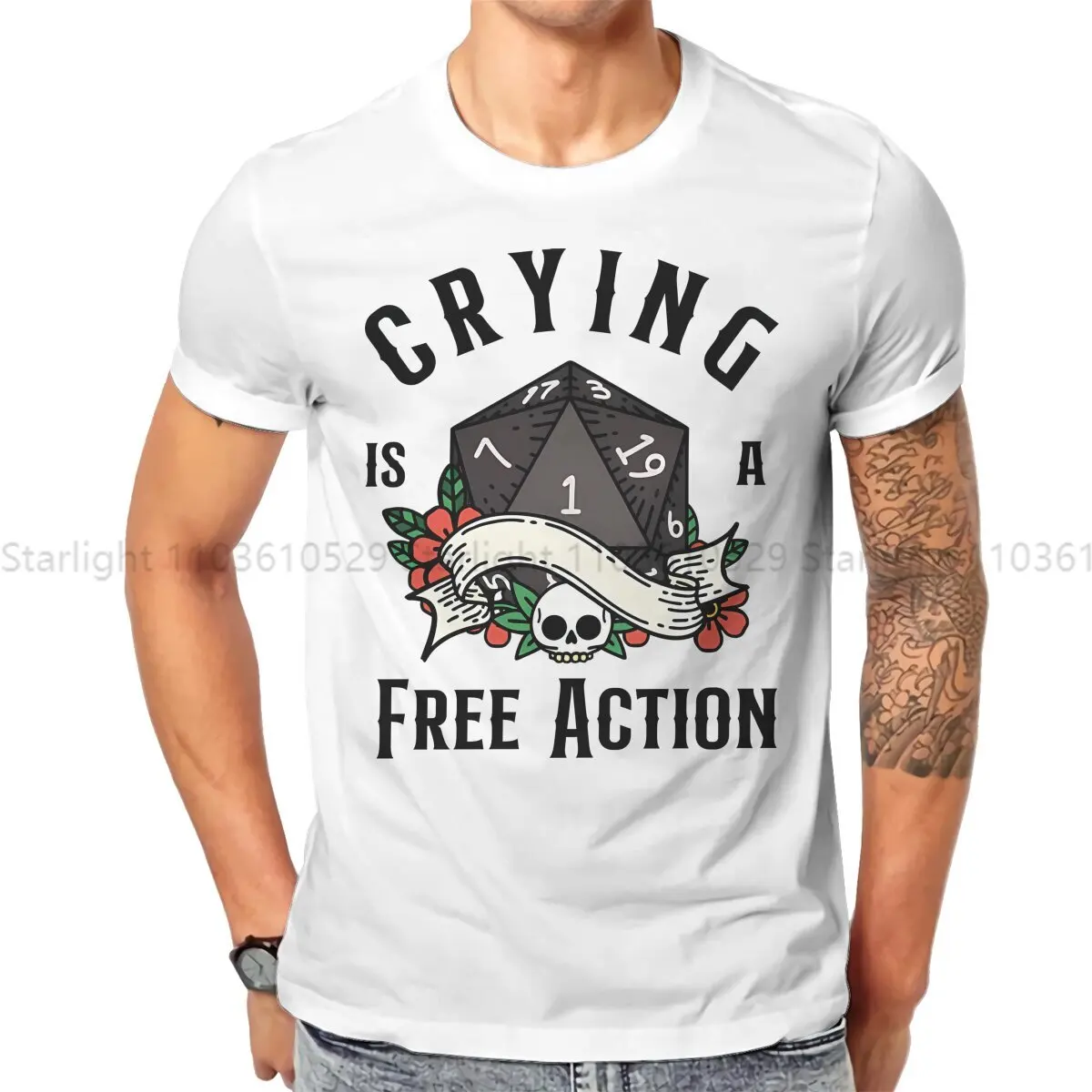 DnD Game Creative TShirt for Men Critical Failure  Crying Free Action D20 Dice Round Collar T Shirt Hip Hop Gift Streetwear