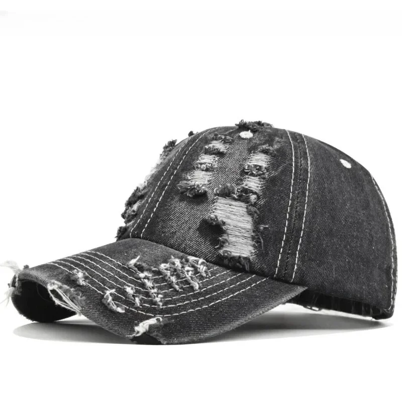 Distressed Ripped Baseball Cap Torn Destroyed Style Dad Hat Streetwear Urban Unisex Adjustable Washed Cotton Cap for Men Women