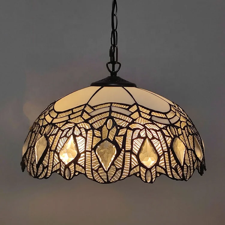 LongHuiJing 16Inch Decorative Tiffany Lamps Stained Glass Lamp Wisteria Lampshade Hanging  Light for Living Room Decoration