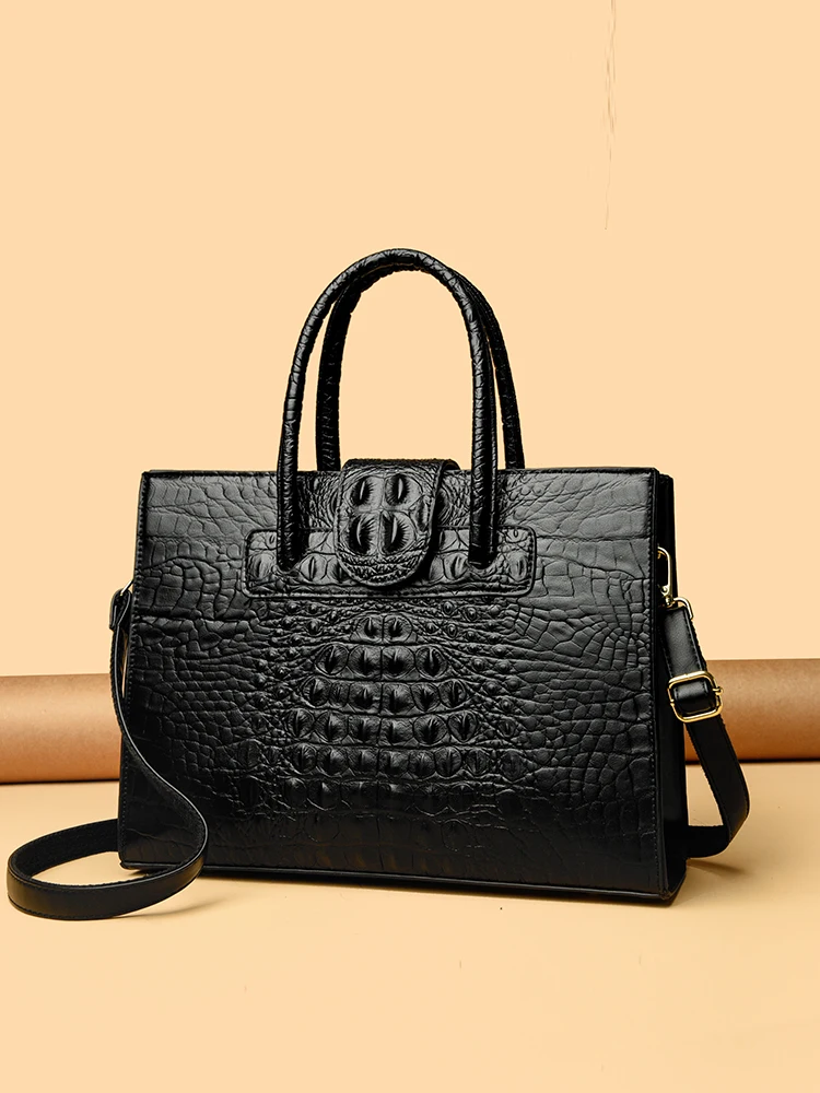 

Genuine Leather Crocodile Pattern Shoulder Bag for Women Commuter Handbag Stylish Versatile Crossbody Bag for Mothers