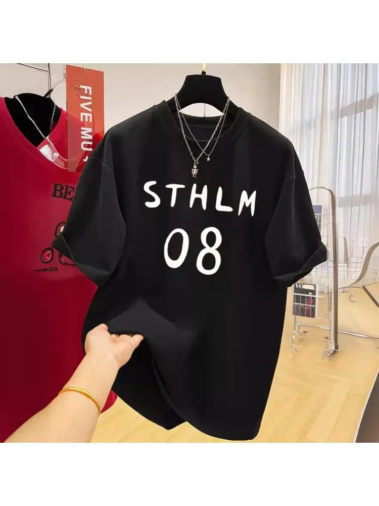 Studio Summer T-shirt Lovers Letter Love Printed Loose T-shirt Sports Fashion Casual Top Cotton Women Bottom Shirt Couple Tee