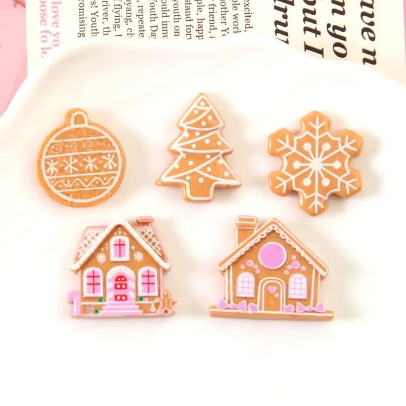 10pcs Cute Gingerbread Man Hut Resin Flatback Cabochon DIY For Phone Case Hairpin Keychain Earrings Scrapbook Decor