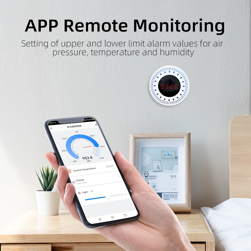 Sensor de pressão Tuya Detecção de pressão atmosférica com função de temperatura e umidade Smart Life APP