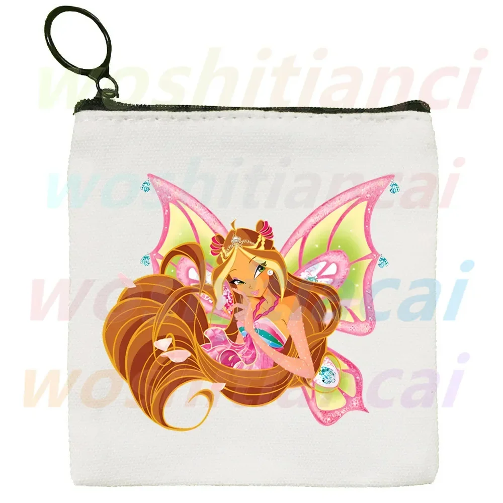 

Winx Butterfly Fairy Canvas Coin Purse Canvas Bag Small Square Key Storage Card Cartoon Coin Bag