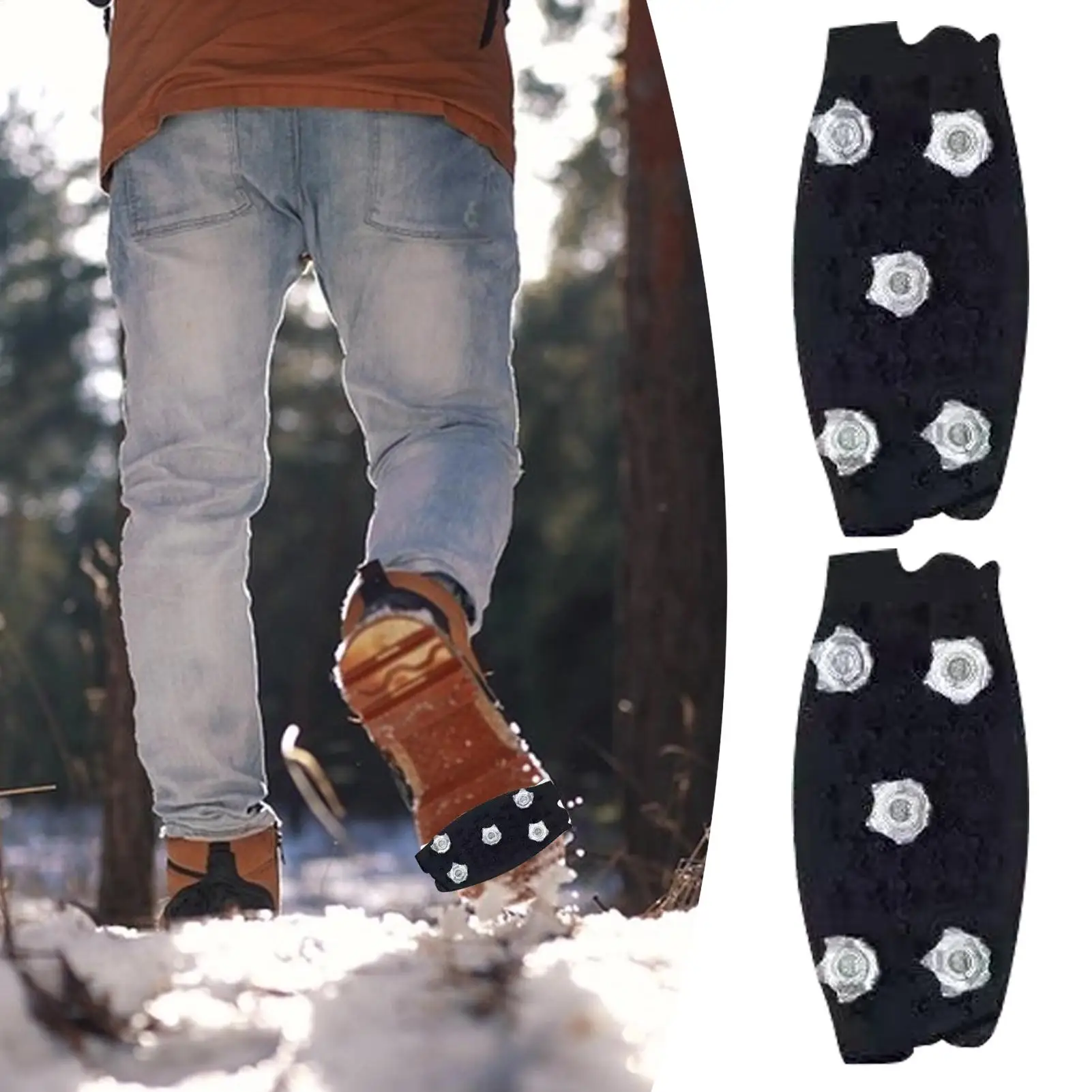 مقابض ثلج مكونة من 5 أسنان للأحذية، مرابط جر مضادة للانزلاق للمشي على الجليد، مناسبة عالمية فوق الأحذية الرياضية للمشي لمسافات طويلة والصيد #2