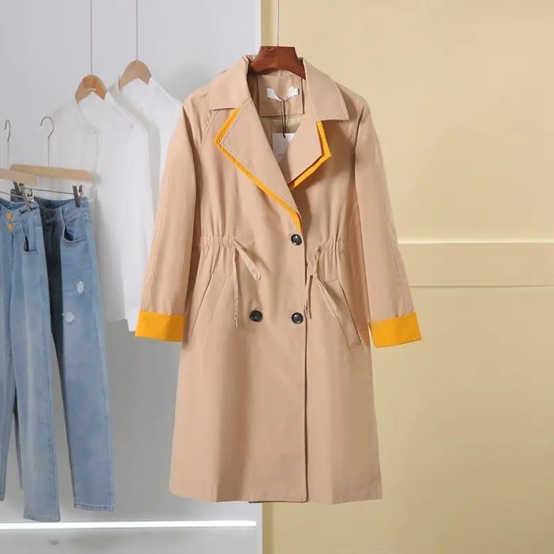 

Женский новый стильный костюм, воротник, пуговицы, карман, ретро-мода, цветные блоки, свободная ветровка с длинными рукавами и шнурком