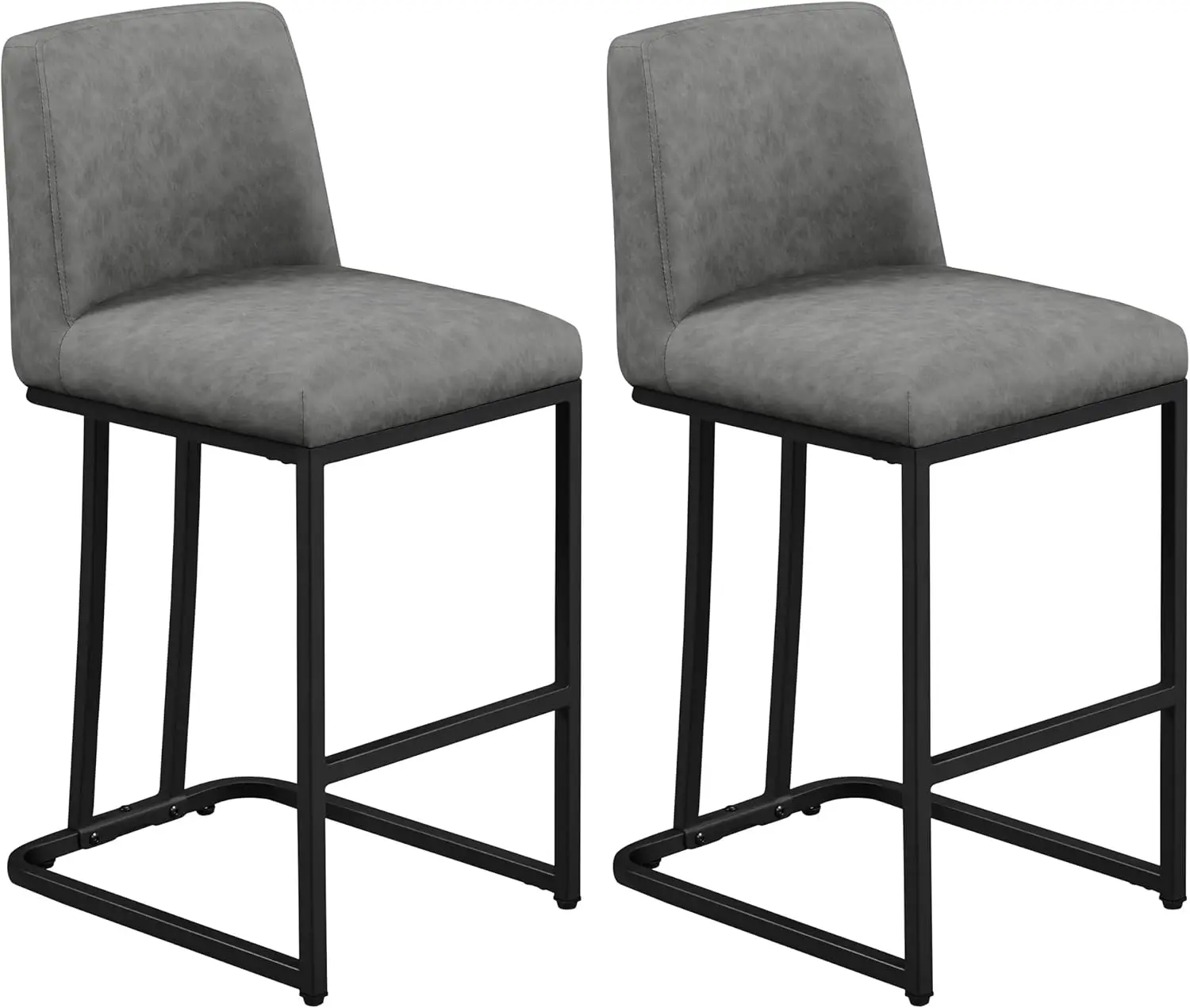 

Modern Gray Leather Bar Stools Set of 2 with Backrest and Adjustable Foot Pads for Kitchen Counter