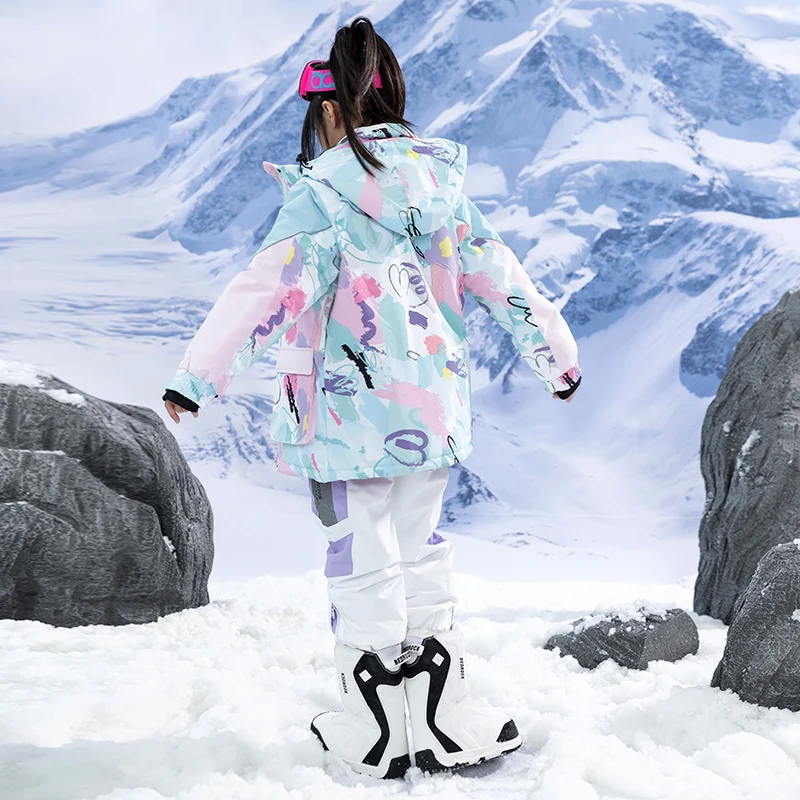 Conjuntos de trajes de nieve para niños, ropa de snowboard, trajes de deportes al aire libre, chaquetas y pantalones de esquí para niña, colorido,