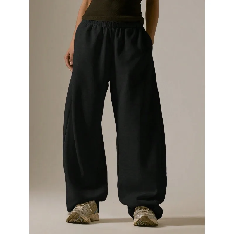 بنطال رياضي نسائي كاجوال برباط مطبوع، رمادي فاتح فضفاض مع خصر مرن، أنماط جديدة للخريف والشتاء #6