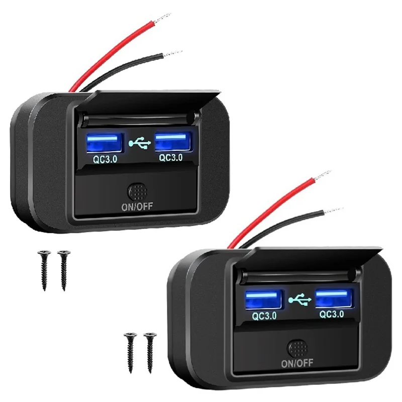 2 uds 12V RV salida USB 36W Dual QC3.0 USB cargador de coche toma de corriente 12V 24V Panel de interruptor de cargador de coche con tapa