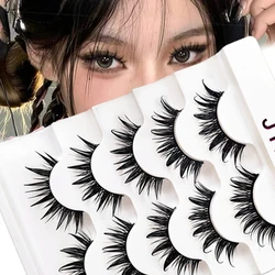 5Pairs 3D Faux Mink Lashes Curl Full Thick Cross Manga Lashes Wispy Natural Eyelash Extension Thai Style Curly lashes wholesale