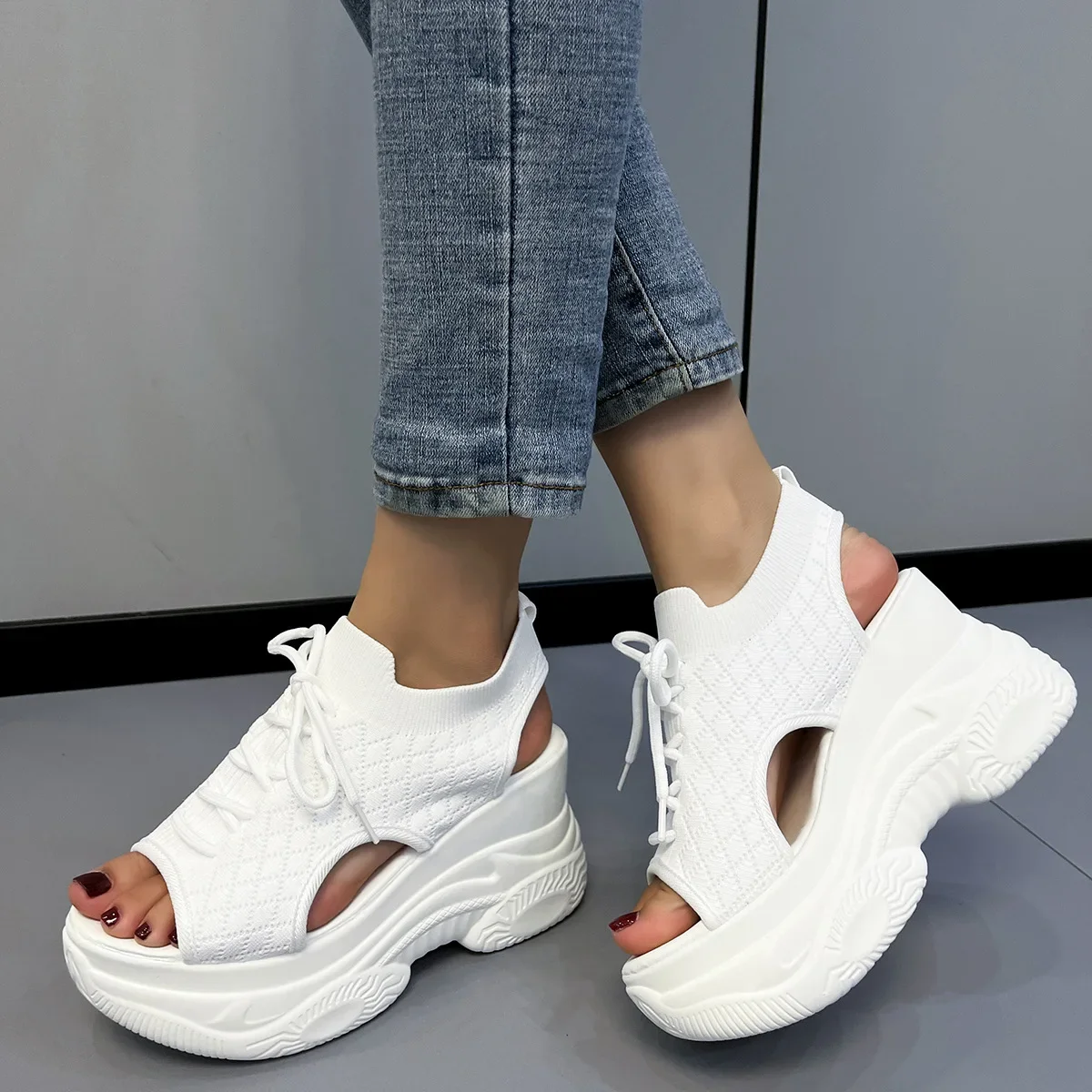 Open Toe 2024 Sandalen atmungsaktive High Heel Damen Schuh Slipper Sommer Frauen große Größe Peep