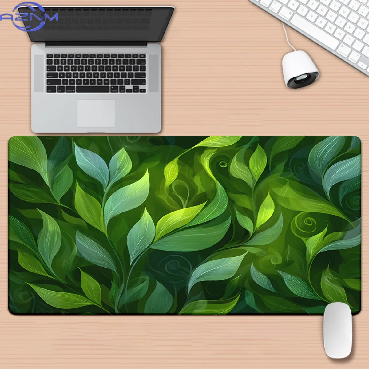 One Piece of an XXL Mousepad Featuring a Green Leaves Design - High-Definition Printed, Non-Slip Rubber Desk Mat, Versatile for