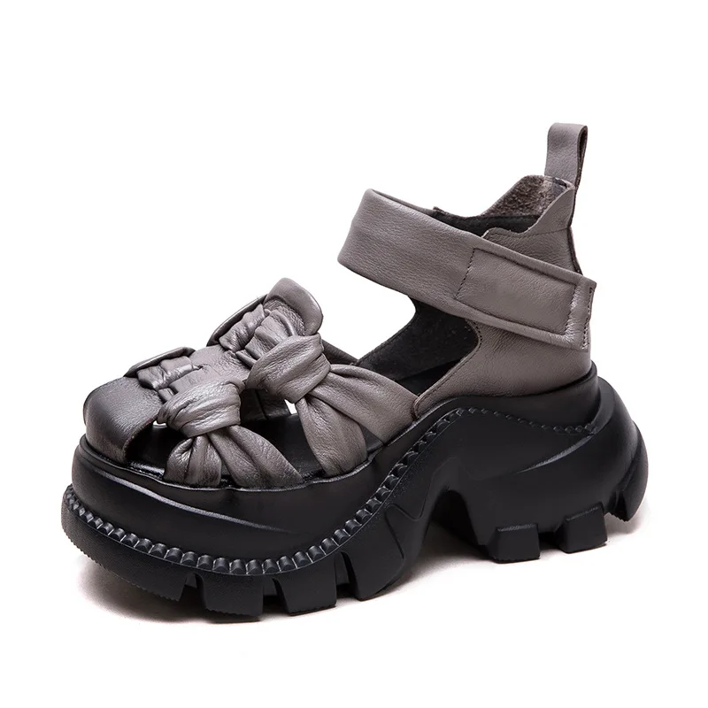 

Высочайшее качество, 7 см, коровья ткань, натуральная кожа, полые женские сандалии на танкетке на платформе, летние тапочки, туфли-лодочки, обувь на плоской подошве