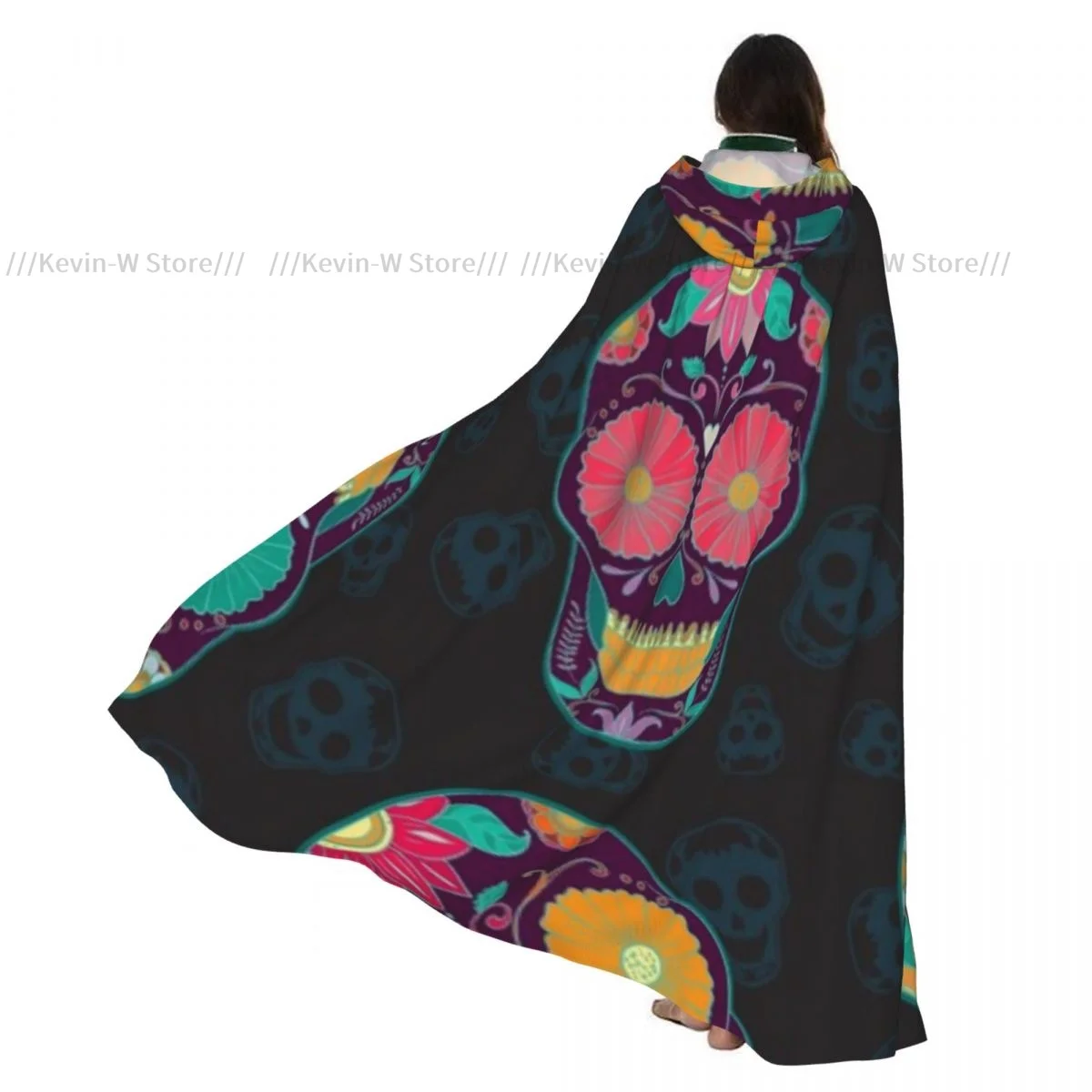 

Mexican Skull Hooded Cloak Polyester Unisex Witch Cape Costume Accessory