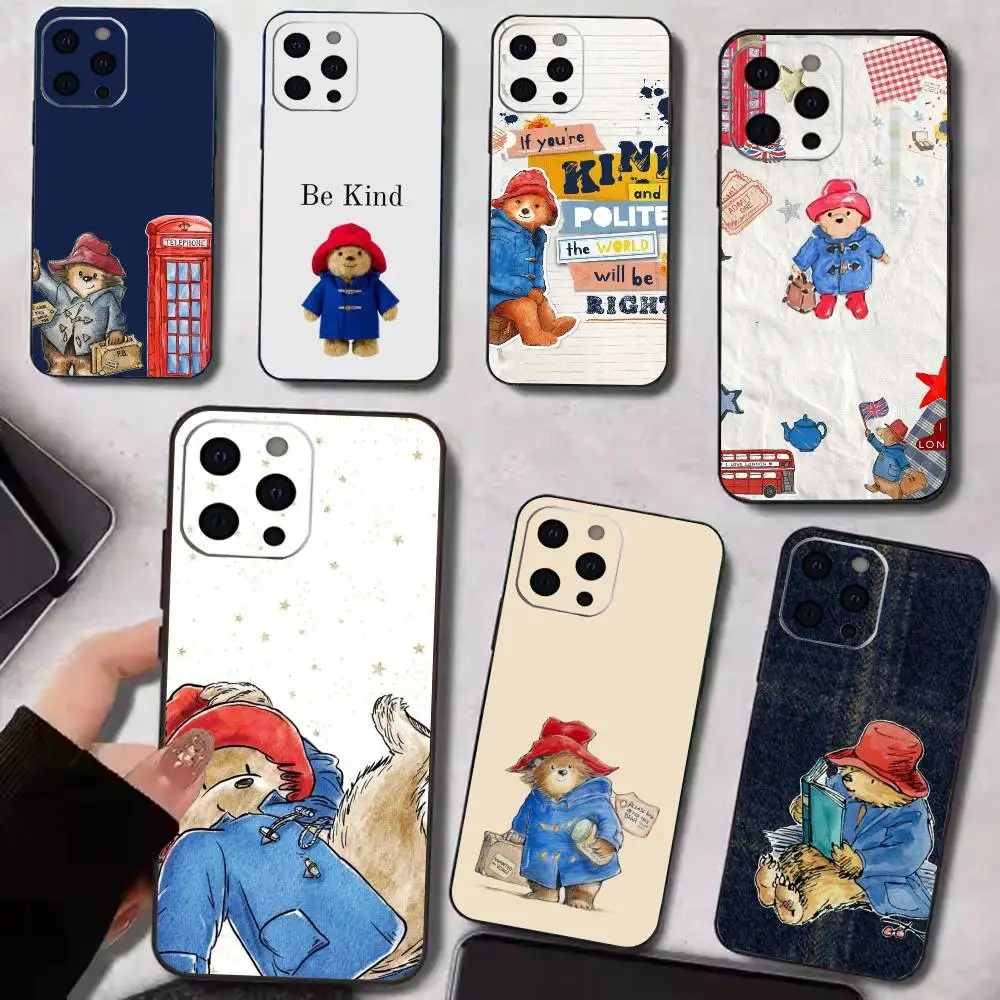

Cute P-Paddington Bear Phone Case For iPhone 17,16,15,14,13,12,11 Plus,Pro Max,XS,Soft Silicone Black Cover