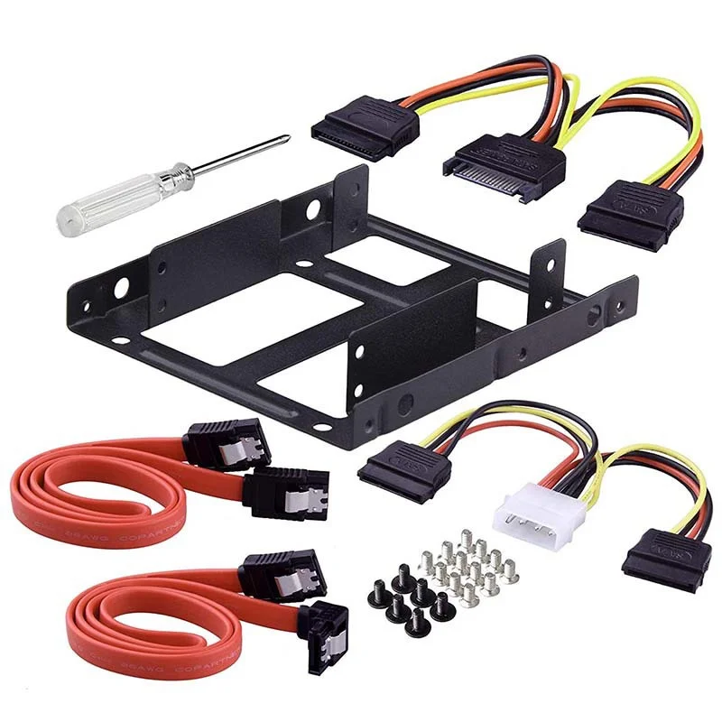 

2.5 Inch To 3.5 Inch 2-Bay External HDD SSD Bracket Metal Mounting Kit Adapter Support with SATA Data Power Cables Set