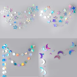 4M Glitter Iridescent Laser Star Moon Garlands Holographic Euphoria Party Decoration Backdrop Hanging for Birthday Bacheloretter