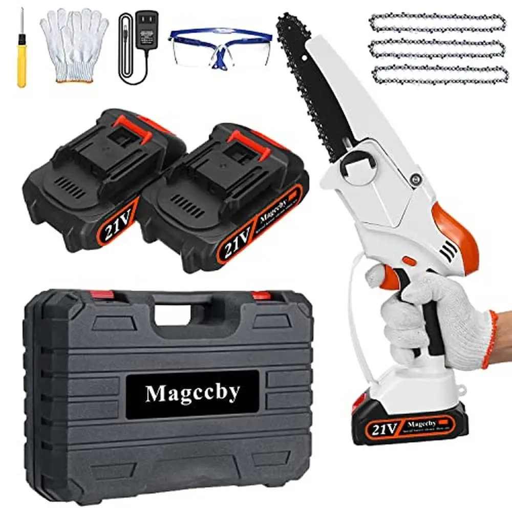 

Cordless Mini Chainsaw Portable Electric Pruning Saw 21V Battery Powered Handheld Tree Trimmer Kit Silent Motor 17" Chain Length