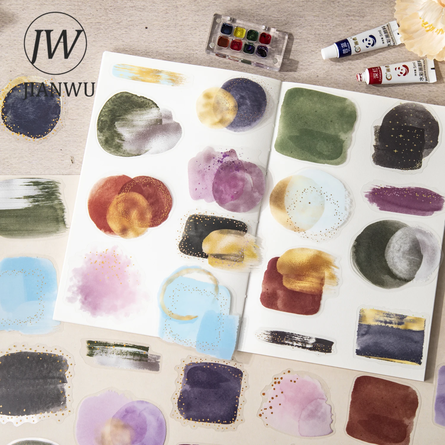 JIANWU Dream and Charm Colorful Series Vintage Smudge Landscape Material Collage PET Sticker Creative DIY Journal Stationery