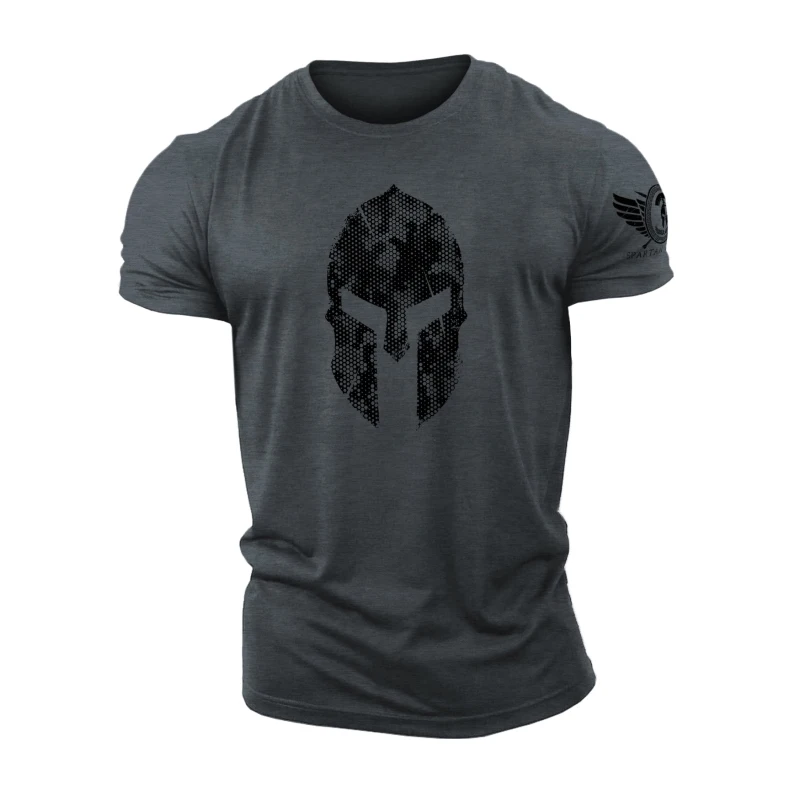 3D Printing Spartan Helmet Woodland Camo Spartan Forged Gym T-Shirt High Quality Men's Short Sleeves Tough Guy T-Shirt