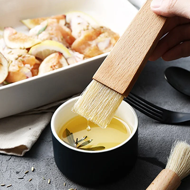 2Pcs Kitchen Oil Brushes Basting Brush Wood Handle BBQ Grill Pastry Brush Baking Cooking Tools Butter Honey Sauce Brush Bakeware