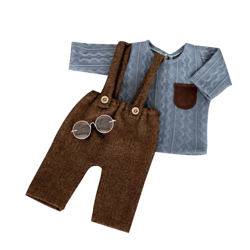 Baby Shirt with Eyeglasses & Suspender Shorts set Newborn Photography Costume