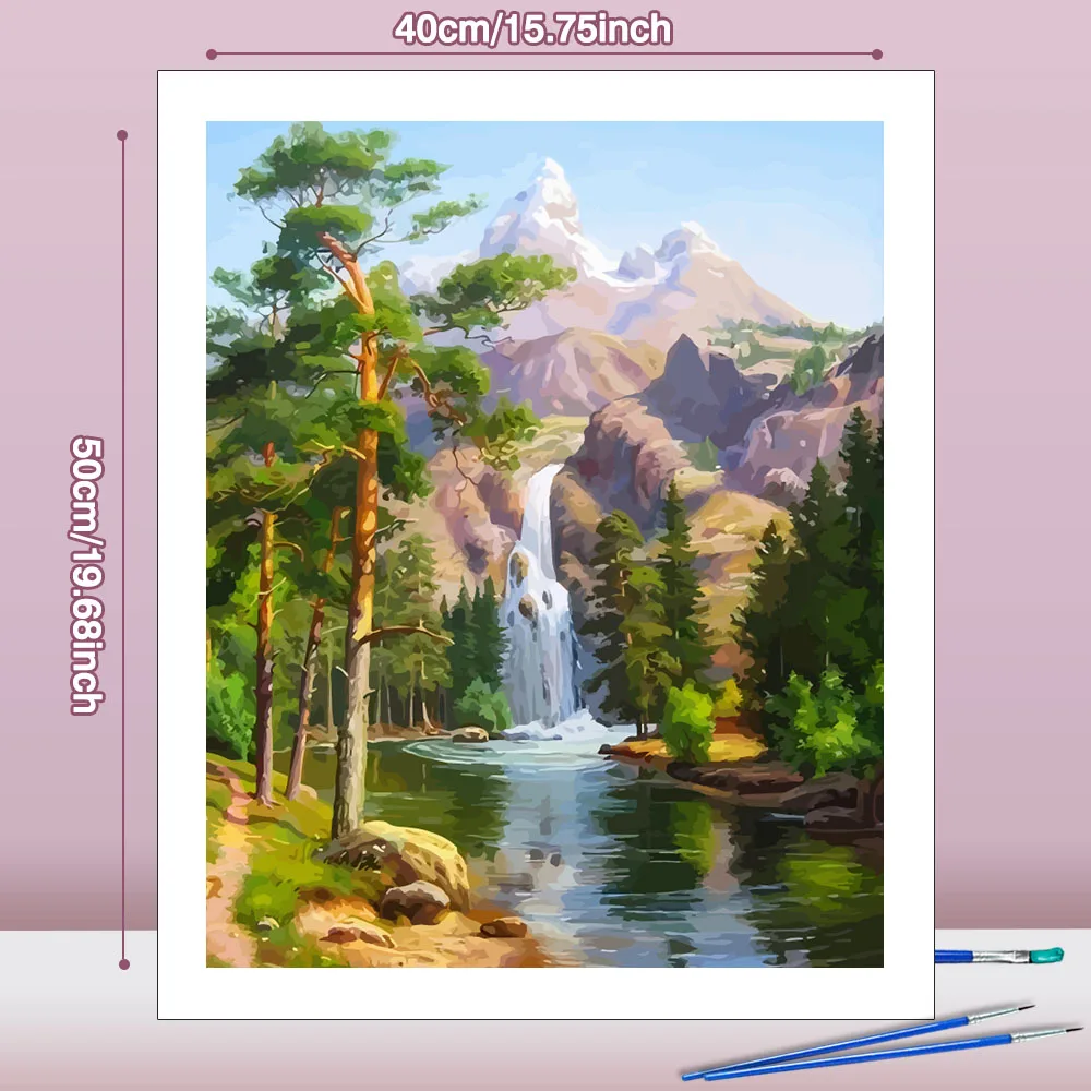 Huacan Digital Oil Painting Mountain Waterfall DIY Landscape Paint By Numbers Painting Art Picture Kits Wall Decor Living Room