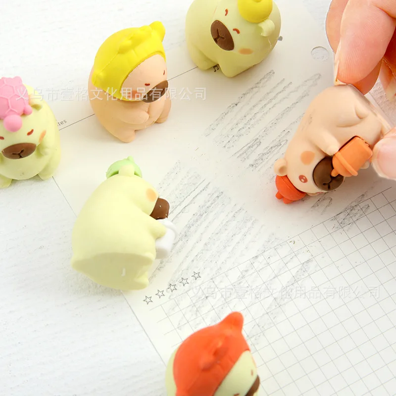 32 Pcs/Box Cartoon Cute Capybara Surprise Bag Eraser Stationery Student Supplies Stationery Wholesale