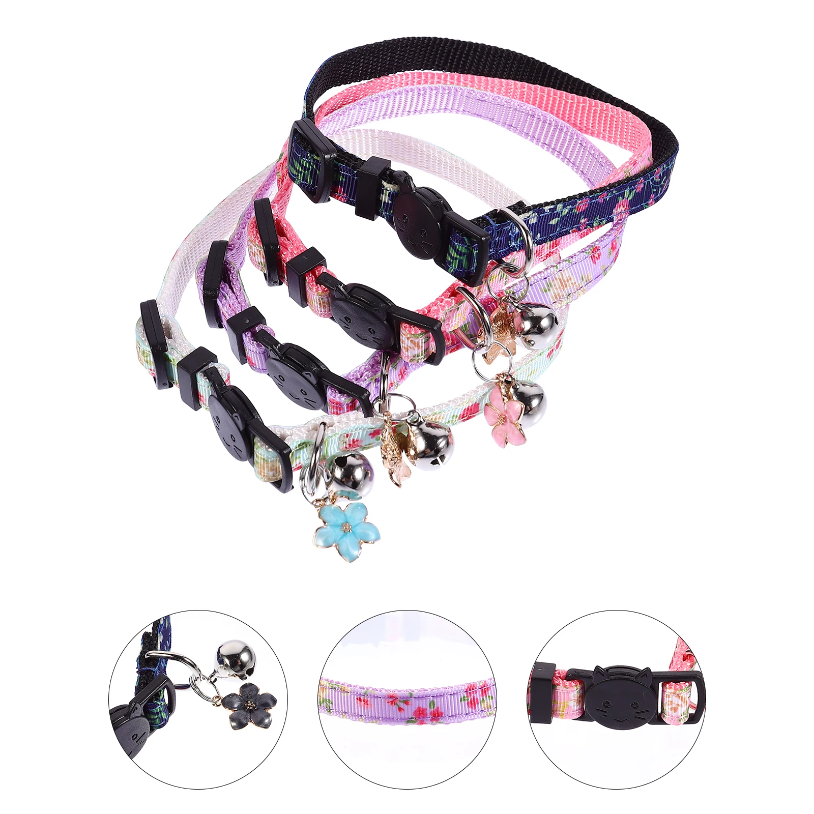 

4pcs Cat Collar Kitten Pet Flower Design Adjustable Nylon Bell Colorful Skin Friendly Pet Accessories Dog Supplies