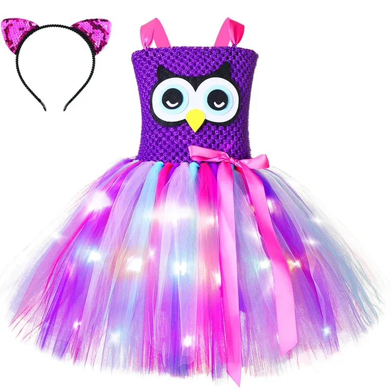 

AD1 Cute Led Lights Owl Halloween Costumes for Girls Christmas Birthday Princess Dresses for Kids Birds Cosplay Outfit with5@rD~