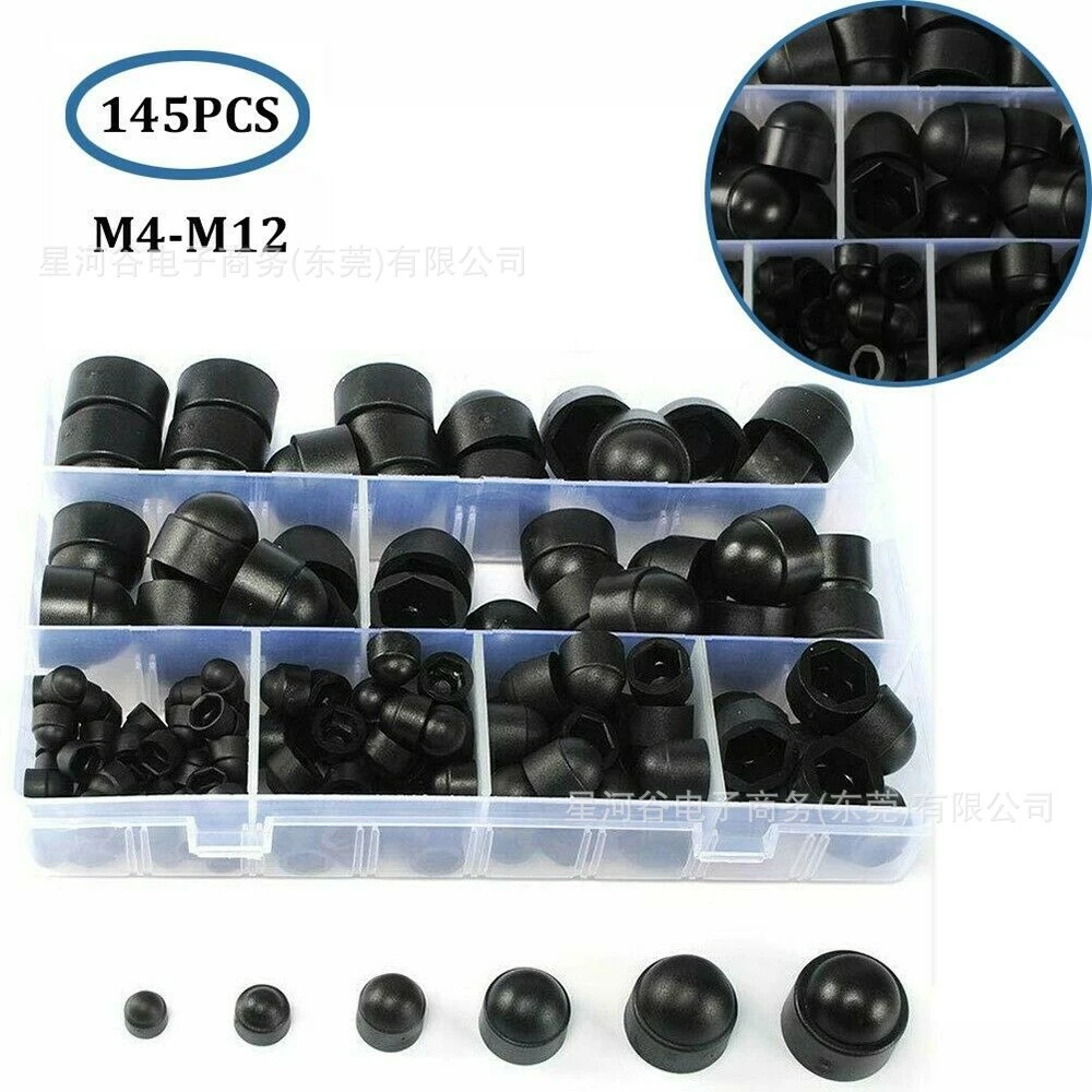 

145pcs Black/white Nylon Nut Caps Rubber Protective Caps Cover Hexagon Nuts M4 M5 M6 M8 M10 M12 Bolt Caps Fasteners