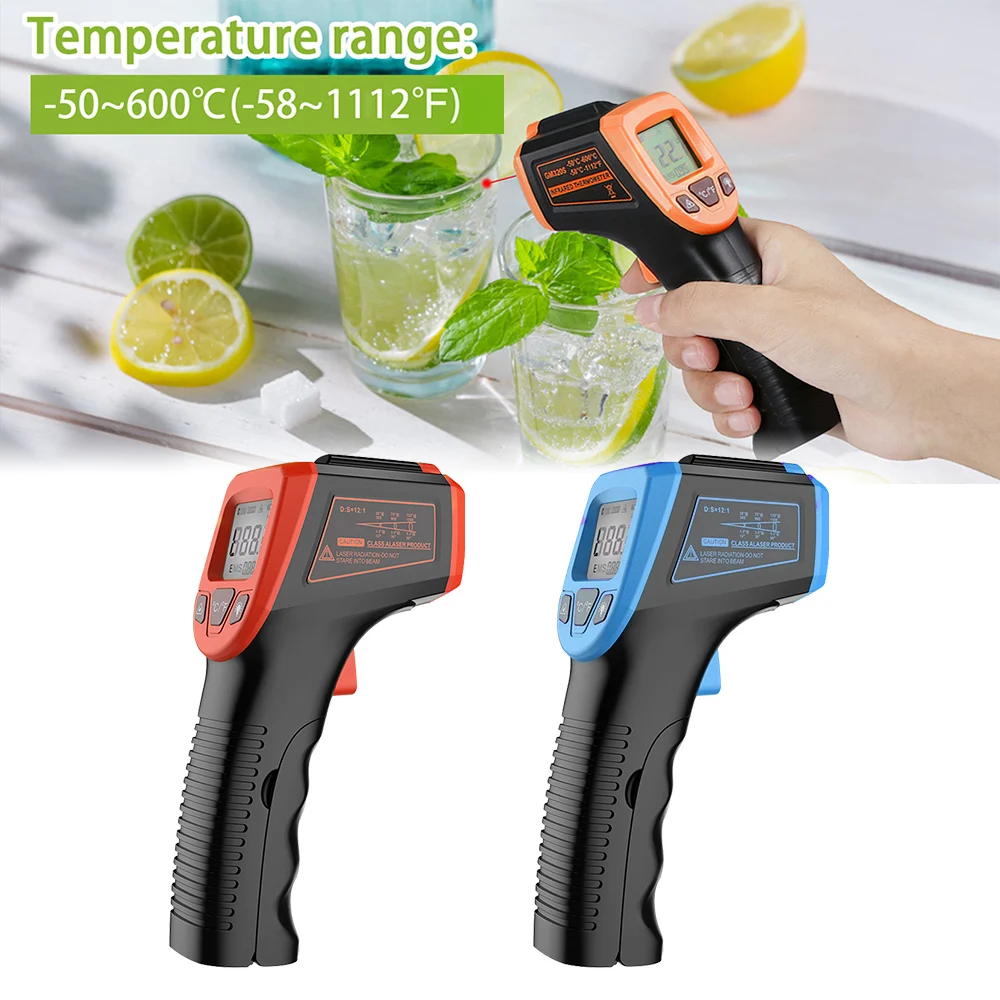 Laser Point Laser Temperature Meter Gun -50~600°C NonContact Infrared Thermometer LCD Industrial Electronic Thermometer Digital