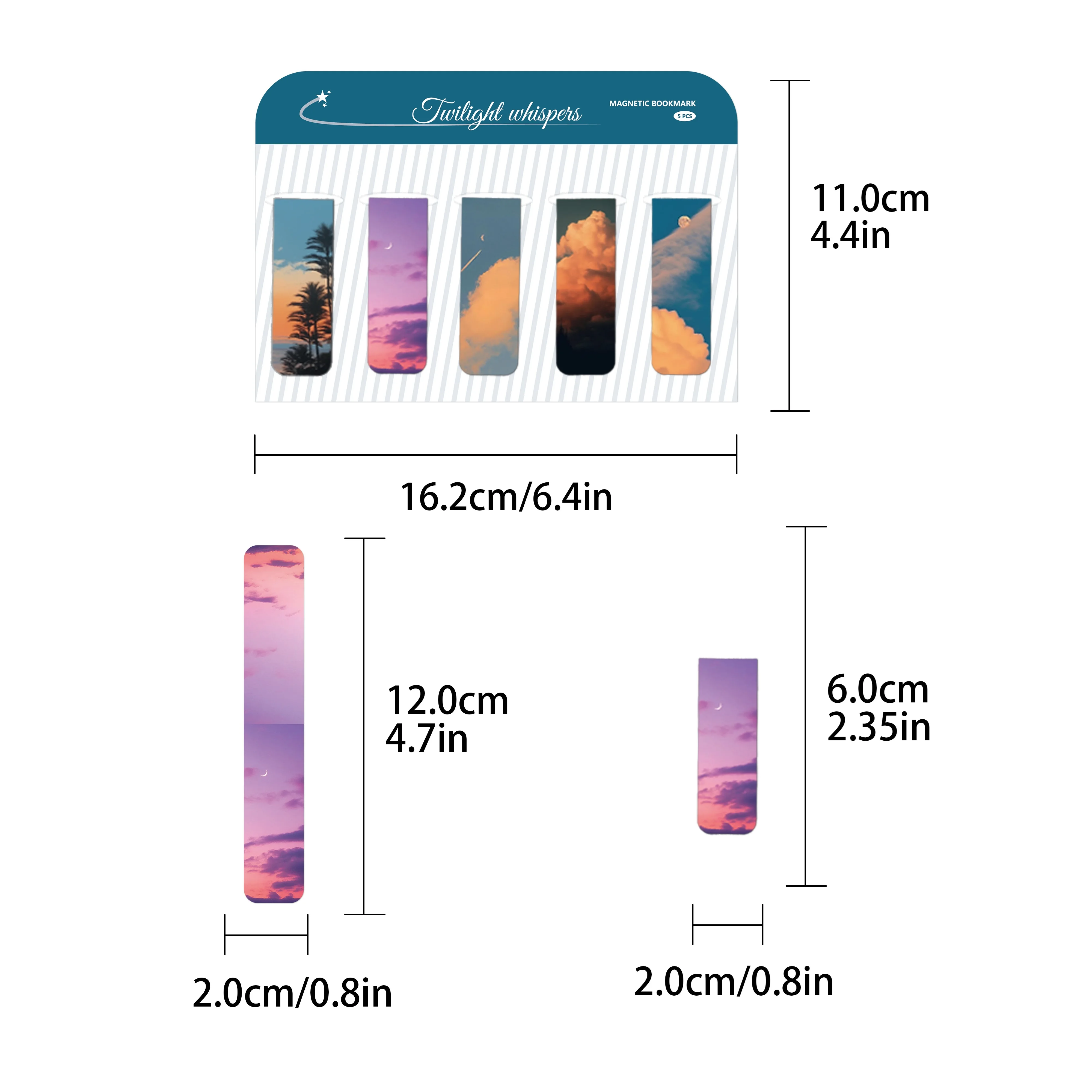 5pcs Twilight Whispers Magnetic Bookmarks Set for Books Sunset Sky Cloud Watercolor Magnet Page Clips Markers Reading Gift A3044