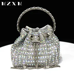 Women's Crystal Bucket Bag Silver color Water Diamond Exquisite Women's Handbag New 2023 Luxury Shoulder Bag