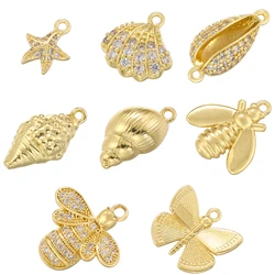 3Pcs/lot,Mini Charms Shell/Starfish/Bee/Butterfly Gold Plated Brass Pendant for Bracelet Necklace Making Supplies:VD1545-VD1552