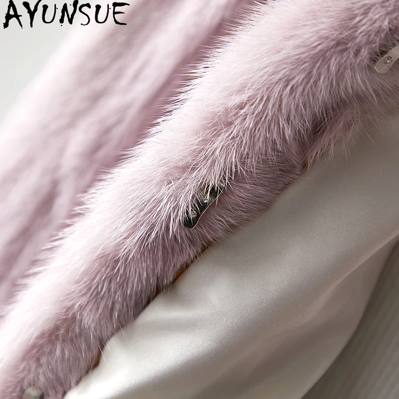 AYUNSUE Natural Mink Fur Coat for Woman 2025 New Elegant Winter Jacket Full Mink Fur Coats for Woman Clothes Fourrures Femmes