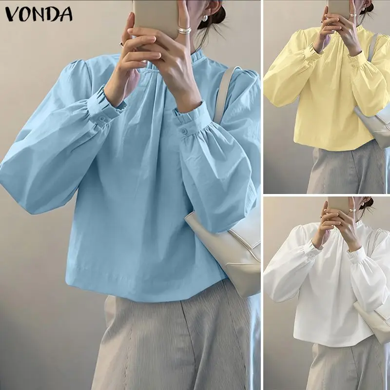 

VONDA Elegant Women Long Sleeve Blouse Back Hollow Out Casual Shirts 2026 Fashion O-Neck Solid Loose Tunic Top Streetwear Blusas