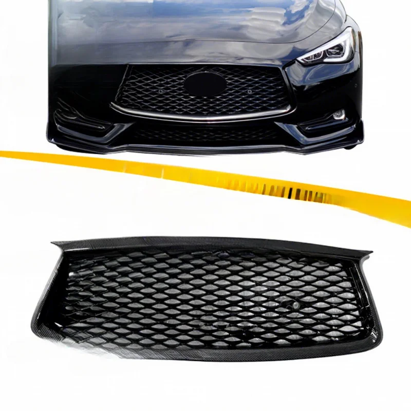

For Infiniti Q60 Q60s 2017-2022: HS Q60 Front Bumper Grille Upgrade Glossy Black Front Grill
