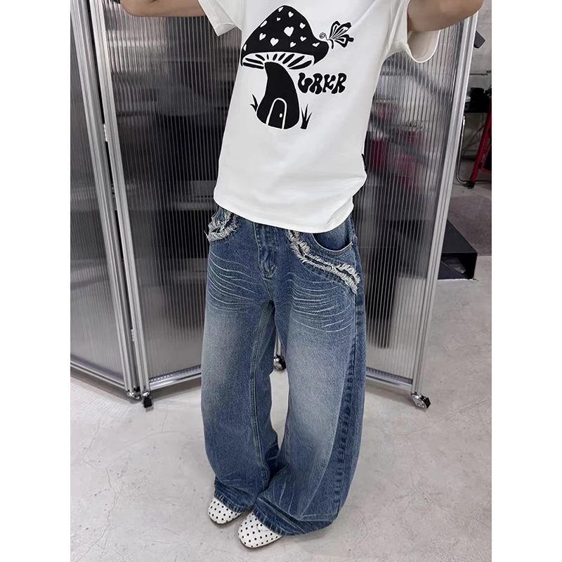 

ZHIZOU женские синие готические мешковатые джинсы Y2k американский стиль 2000-х годов джинсовые брюки винтажные джинсовые брюки большого размера в стиле Харадзюку осень-зима