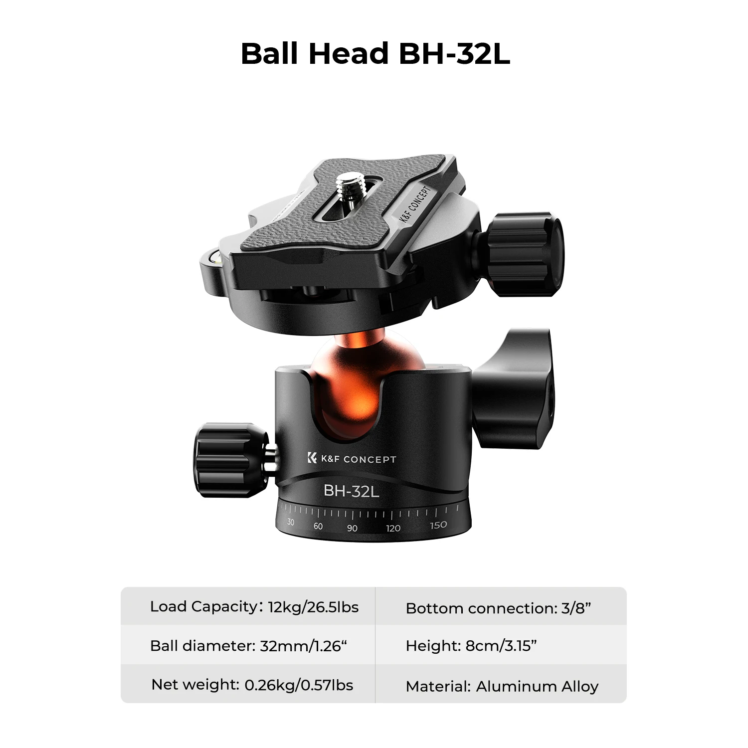 K&F Concept 78 inch/198cm Camera Tripod 3 Sections Central Axis Travel Tripod with 26.4 lbs/12KG Load Ball Head for DSLR Cameras