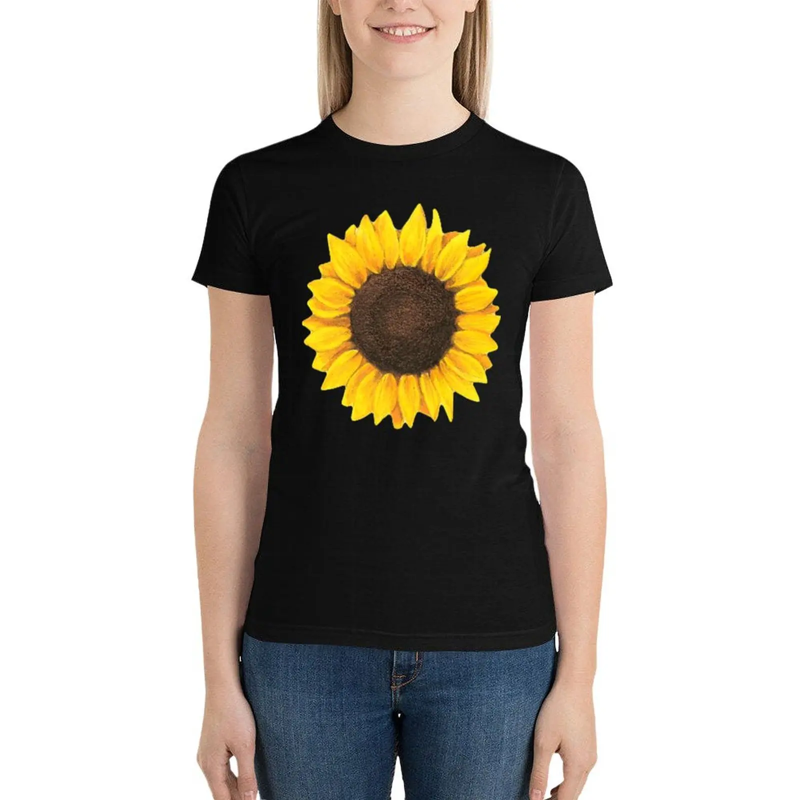 

Sunflower drawing T-Shirt graphics Female clothing summer tops tshirts woman