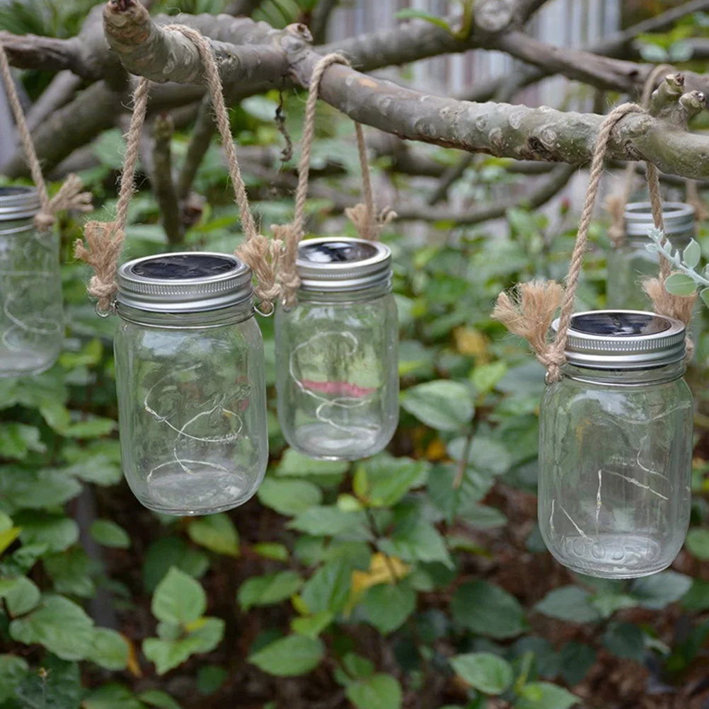 

6Pcs Mason Jar Handles Burlap Wire Stainless Steel Wire Hangers Vintage Style Rope Holder for DIY Solar Jar Decoration