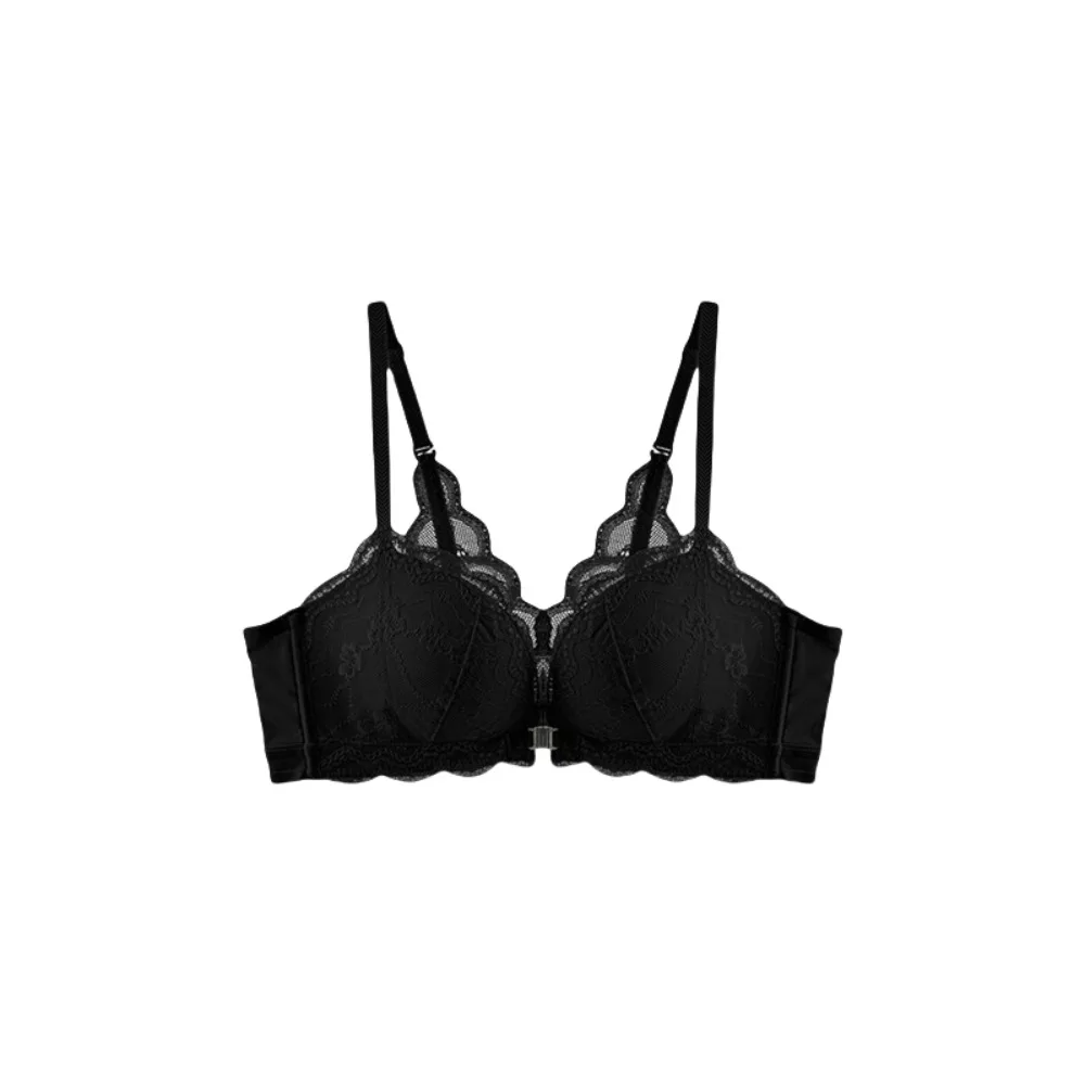 

Lace Lingerie Wireless Deep V Bra Close-fitting Shockproof Push Up Underwear Adjustable Front Buckle Brassiere for Women