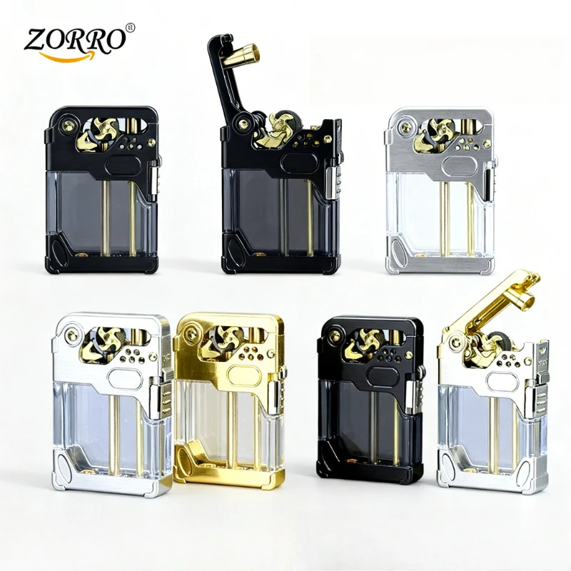 ZORRO Armor Lighter - One-click Ignition Wind & Fire Wheel, Transparent Oil Tank with Safety Lock, High-end Gift for Enthusiasts
