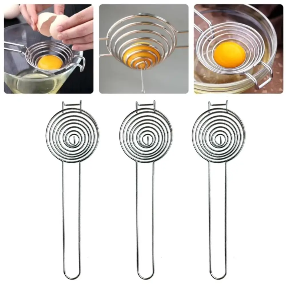 New Stainless Steel Egg Divider Long Handle Kitchen Gadgets Egg Filter Circles Funnel Egg Yolk Separator