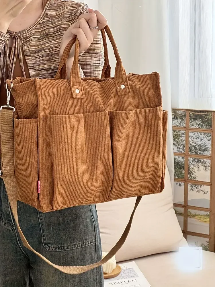 Cord-Umhängetasche Stilvolle Pendler-Schultertasche mit Mehreren Geräumigen Fächern Handtasche für Damen – Detail 40