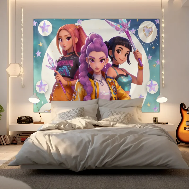 Hasbro Kpop Anime Idol Group Tapestry Magical Wand Star Background Wall Hanging Aesthetic Decor For Bedroom Living Room Dorm