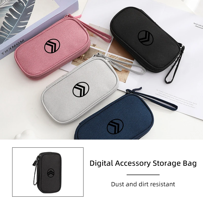 Car Digital Storage Bag USB Data Cable Organizer Accessories For Citroen C4 C3-XR C5 Aircross C6 C-quatre Picasso C-Elysee